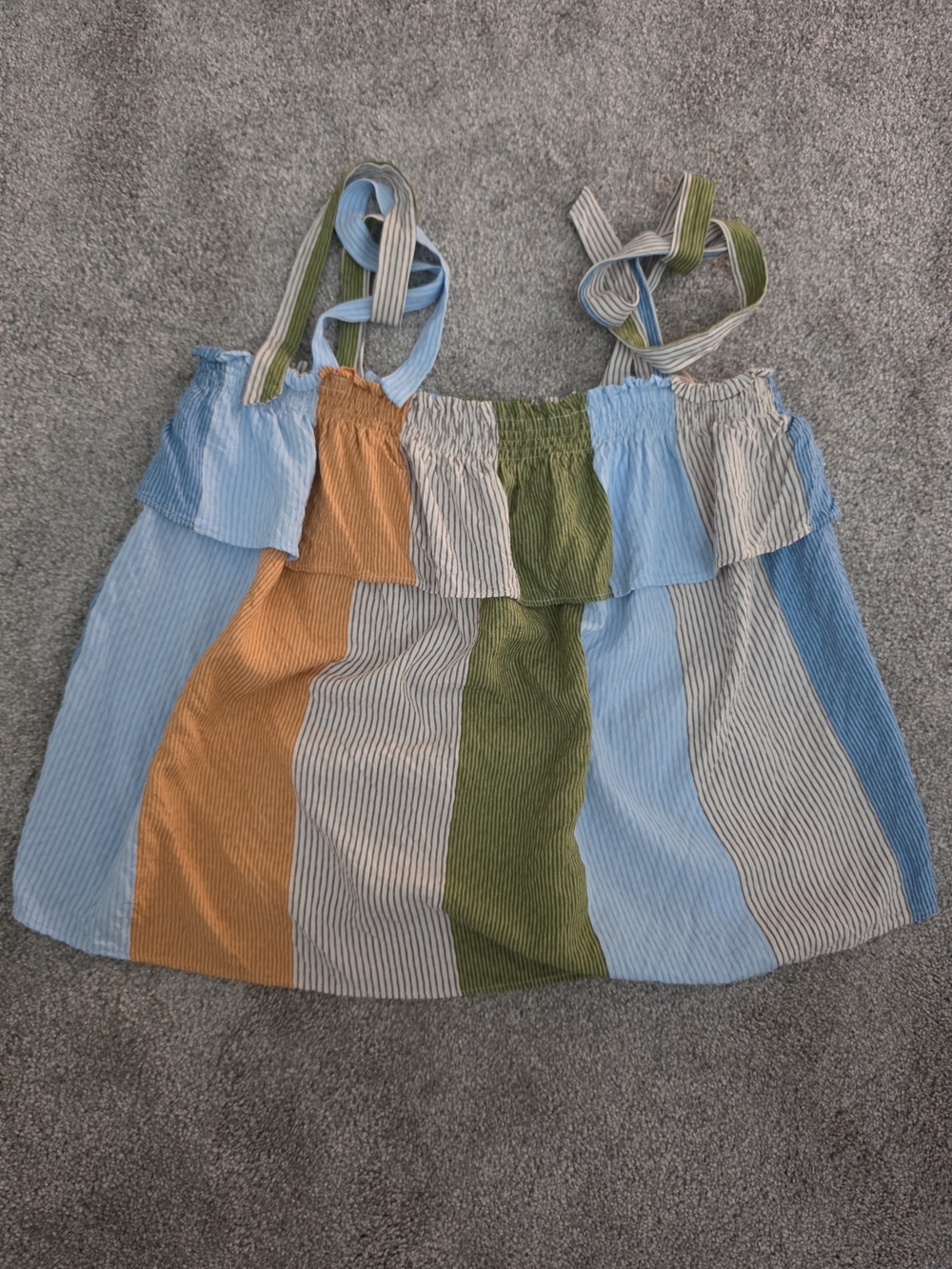 LC Lauren Conrad Striped Ruffle Sundress in Blue, Green & Tan